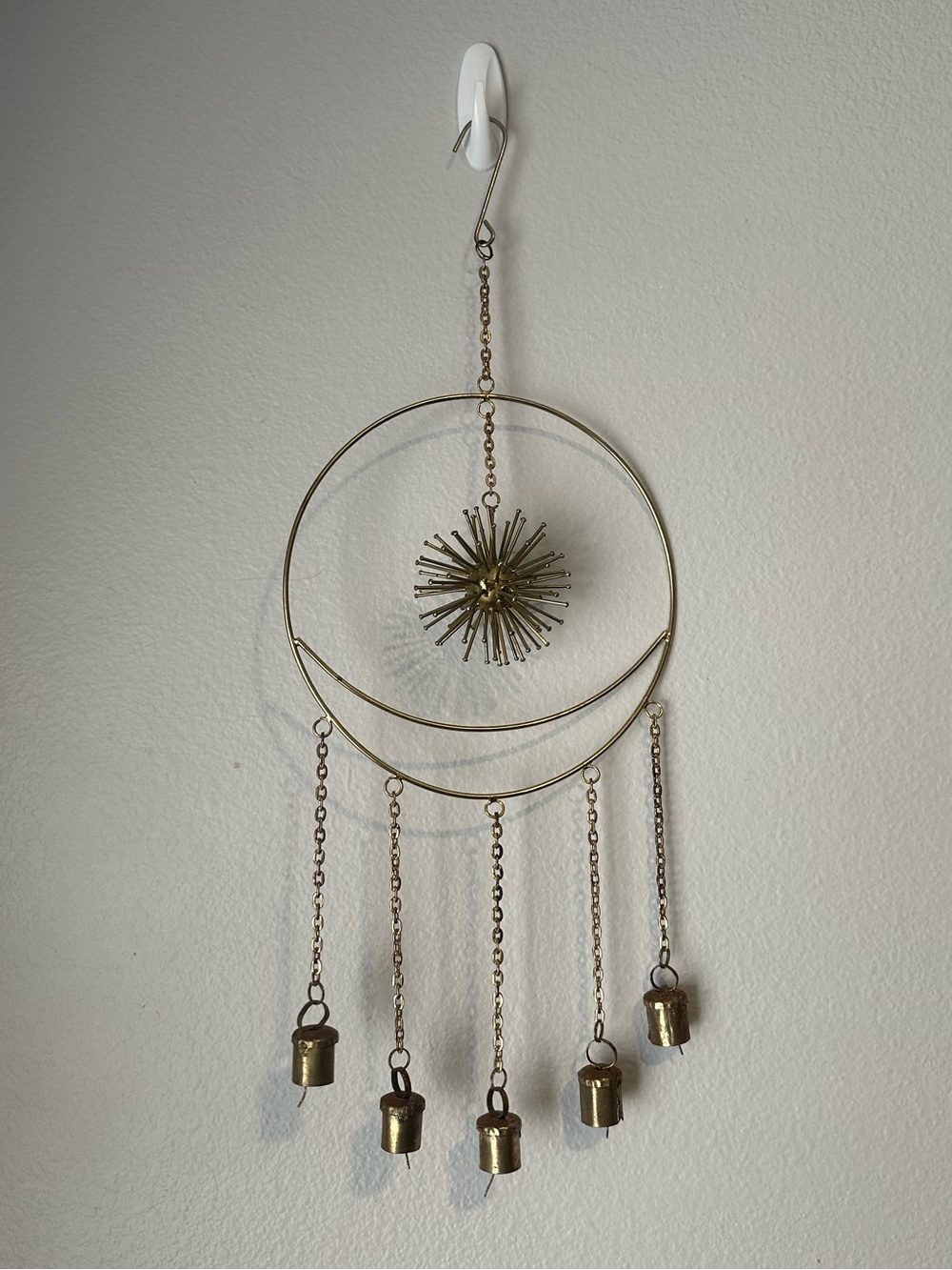 Gold Brass Metal Sunburst Sun Celestial Witchy Whimsical Bell Windchime